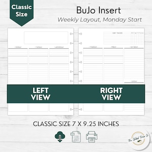 Inserto per planner settimanale Bullet Journal – Classic Happy Planner stampabile / Layout Bujo Monday Start / 7x9 25 pagine per planner a disco