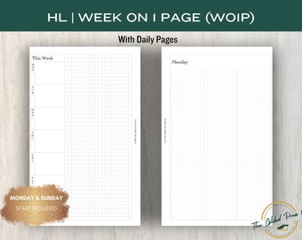 encarts pour agenda demi-lettre | WO1P avec pages quotidiennes | agenda imprimable | HL relié avec disque | insert de planification de disques