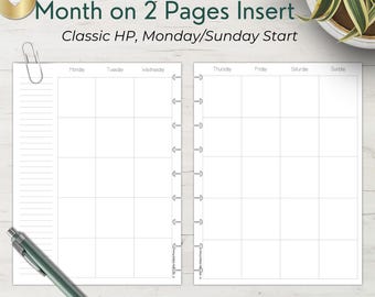 Monthly Planner Printable | Classic Happy Planner Insert 7x9.25 | Month on Two Pages Calendar | Undated Monthly Layout | Planner Inserts