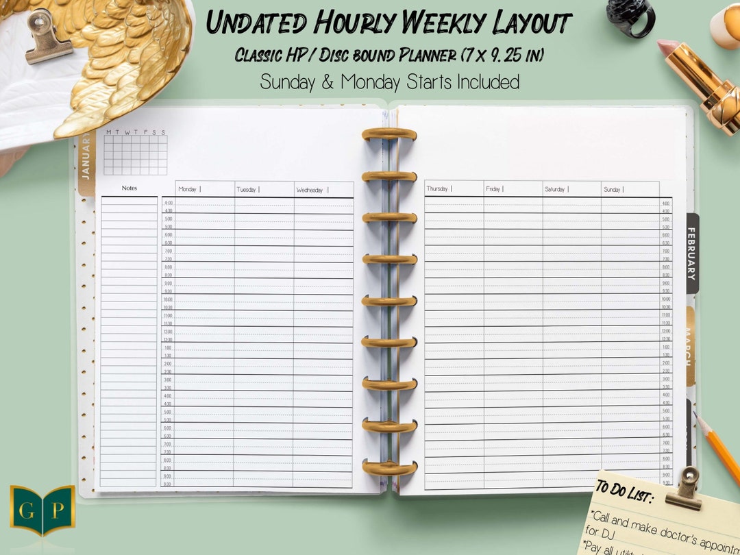 Classic Happy Planner Hourly Printable Inserts Page, Hourly Inserts