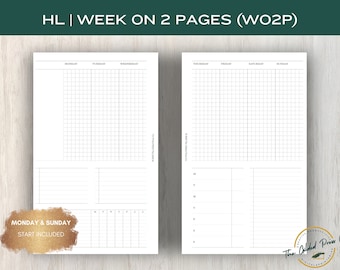 Demi-lettre à encarts pour agenda | Demi-mères WO2P avec tracker de routine | agenda imprimable | HL relié avec disque | insert de planification de disques