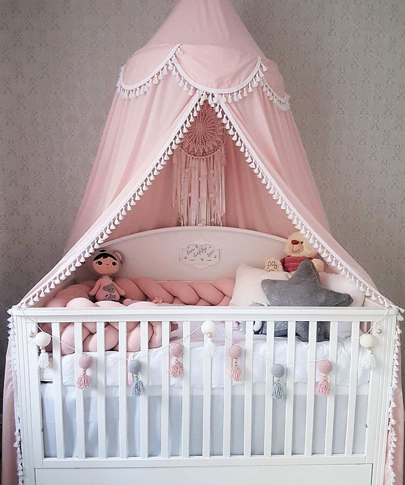 Canopy baby crib. Pink canopy. Luxury canopy nursery. Children Etsy