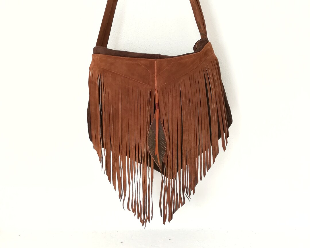 Fringe Boho Bag / Brown Suede Fringed Bag / Recycled Leather Etsy