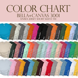 Puede incluir: Carta de colores para camisetas de manga corta de jersey unisex Bella + Canvas 3001. La carta muestra 36 colores diferentes, incluyendo aguamarina, ej&eacute;rcito, asfalto, oto&ntilde;o, baya, negro jaspeado, negro, marr&oacute;n, naranja quemado, gris oscuro jaspeado, bosque, oro, azul oscuro jaspeado, bosque jaspeado, malva jaspeado, azul marino jaspeado, naranja jaspeado, orqu&iacute;dea jaspeado, frambuesa jaspeado, azul real jaspeado, verde kelly, hoja, malva, azul marino, azul oc&eacute;ano, oliva, negro sangre de buey, rojo, plata, azul acero, azul real, blanco y amarillo.