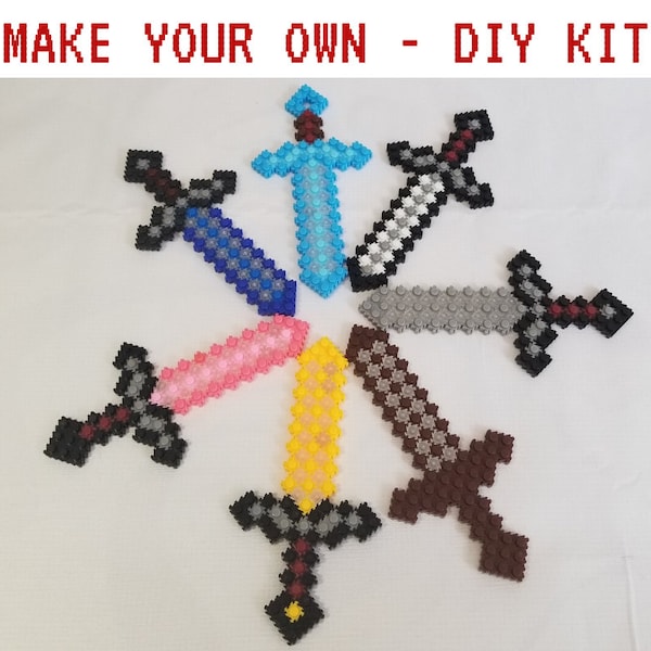 DIY Make your own Minecraft PIXEL Mini-Brick Kit - Swords Keychain