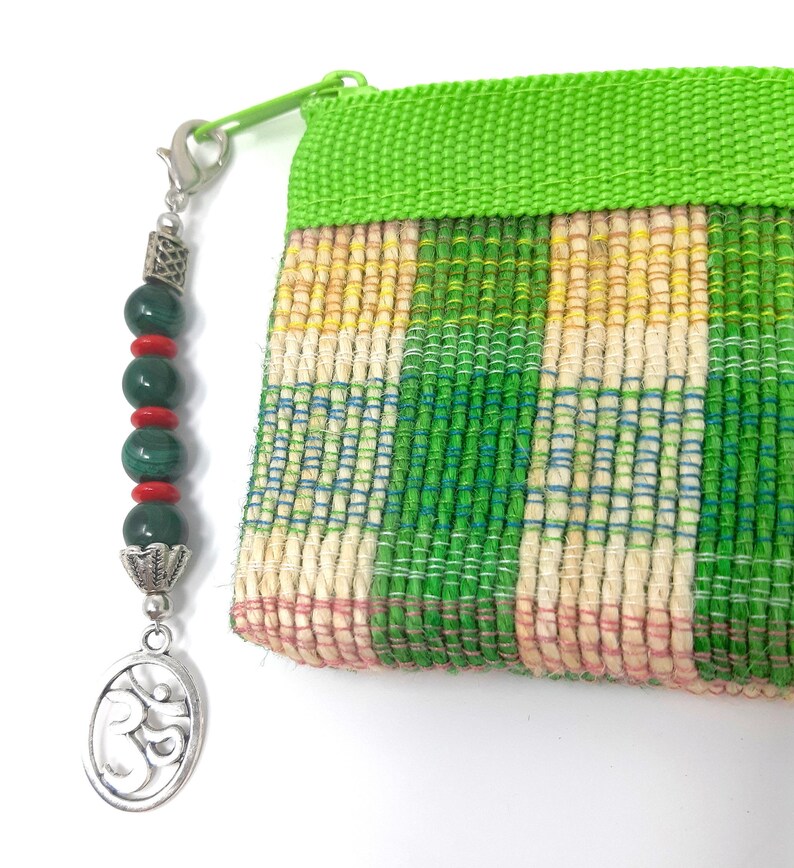 Zipper Pull Chrysocolla Coin Purse with Zipper Pull OM Symbol Purse Charm Chrysocolla Healing Stone Purse Charm OM Symbol Zipper Pull