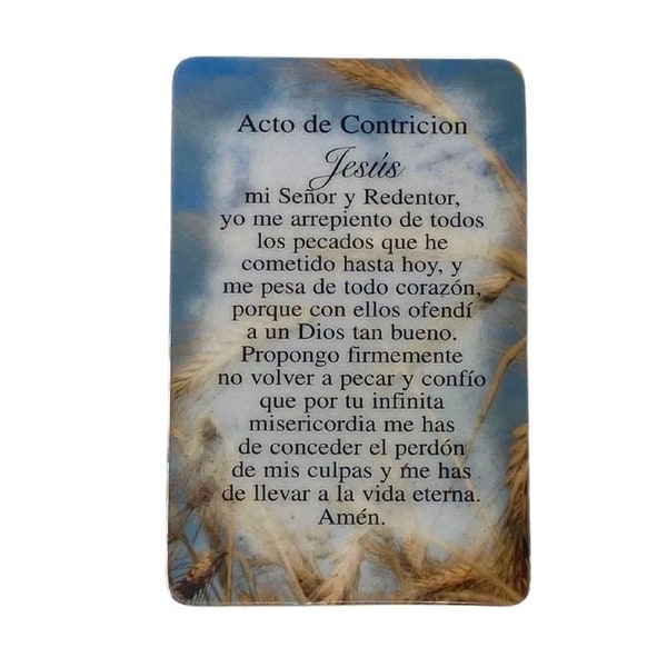 Act of Contrition Prayer Card Spanish, Acto de Contricion, Laminated Act of Contrition Prayer Card, Set of 2