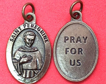 Saint Peregrine Medal - Antique Brass Double-Sided Pendant