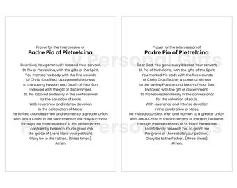 Prayer For The Intercession of Padre Pio, Instant Download, Padre Pio of Pietrelcina, Digital Prayer for Intercession of St. Pio