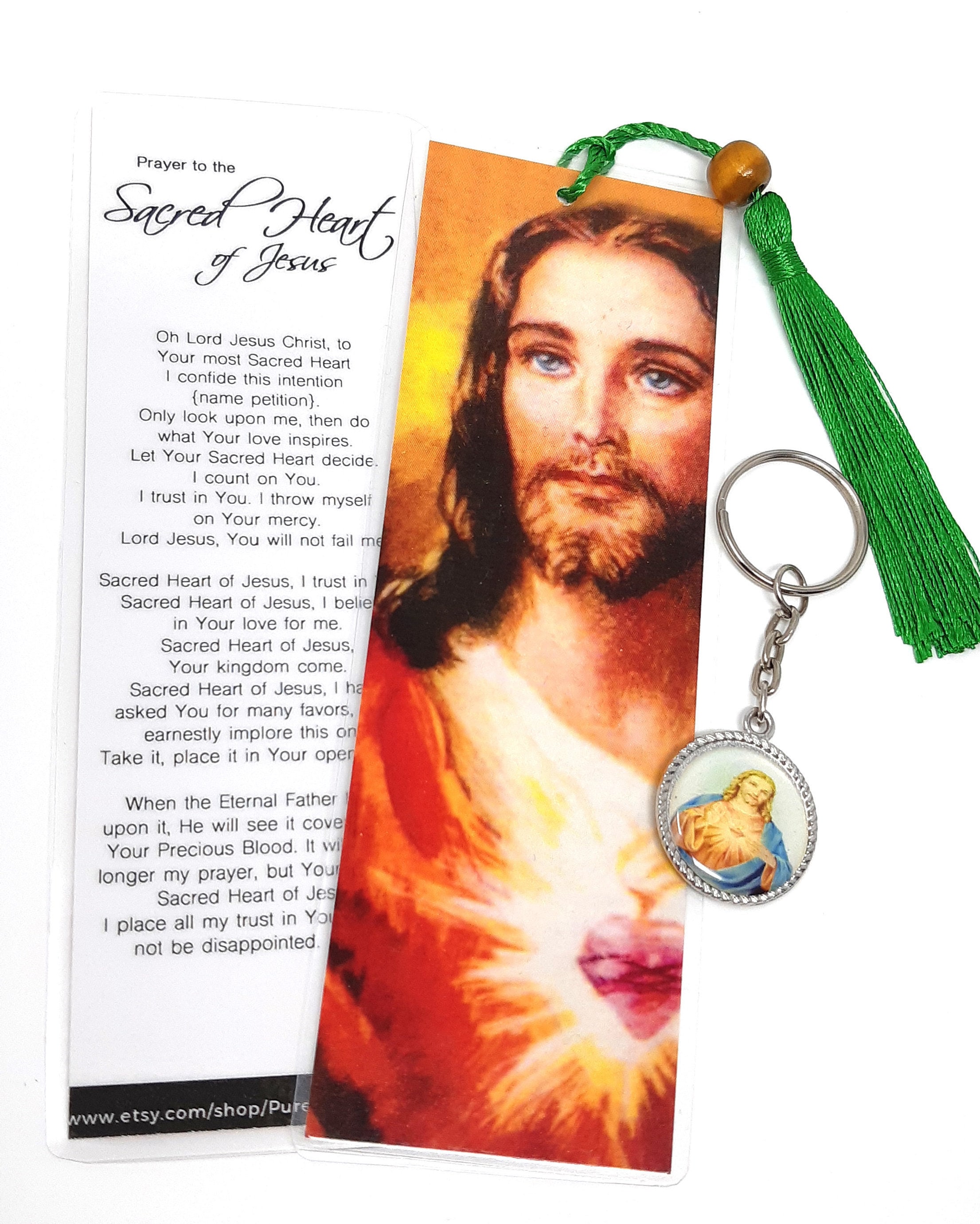 SACRED HEART KEY RING & PRAYER CARD Jesus Christ keyring chain keychain Father 
