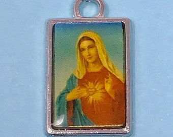 Sacred Heart of Mary Pendant, Sacred Heart of Mary Medal, Sacred Heart of Mary Charm, Catholic Pendant,  Mother Mary Pendant