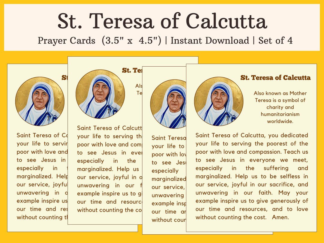 Printable St. Teresa of Calcutta mother Teresa Prayer Cards Instant ...