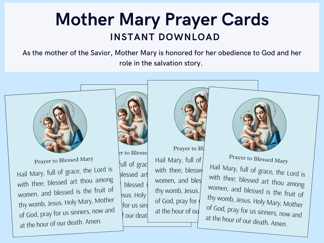 Mother Mary Prayer Card 4 Printable Prayer Cards Blessed Virgin Mary ...
