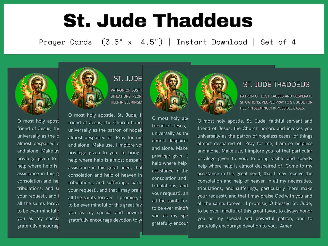 Printable St. Jude Thaddeus Prayer Cards Instant Download Set of 4 - Etsy