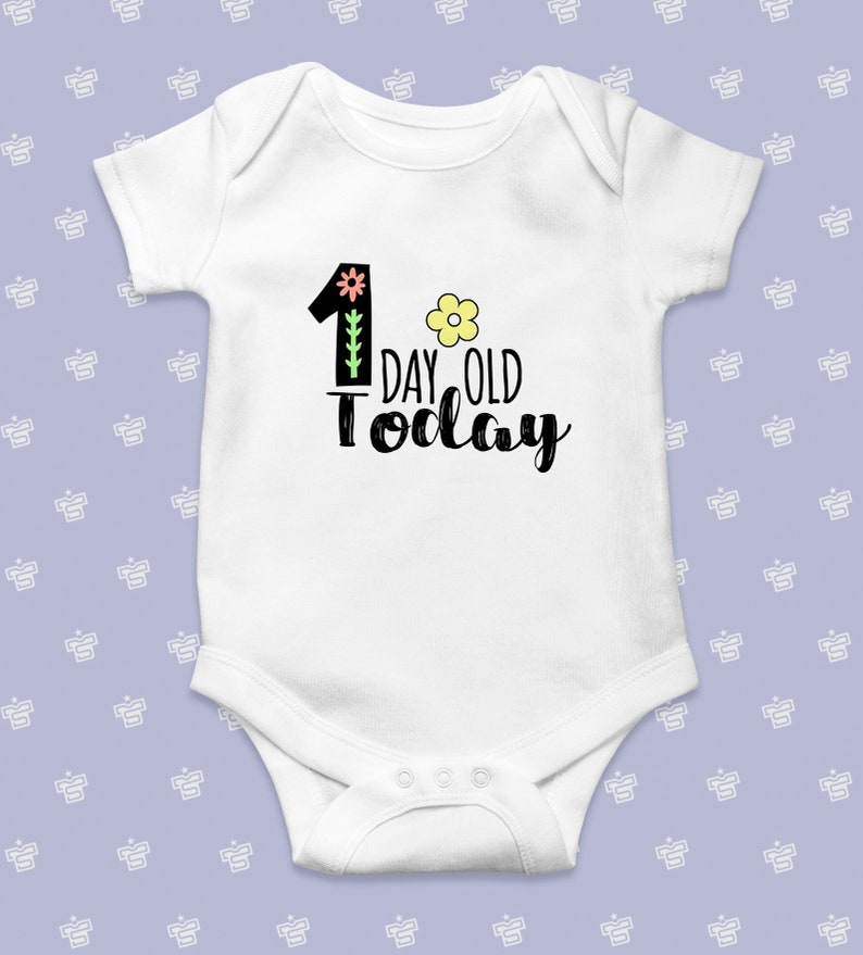 One day old today Milestones birthdays Gift Funny Baby Grow Body Grow Body Suit Babygrow Christmas Black Friday Cyber Monday