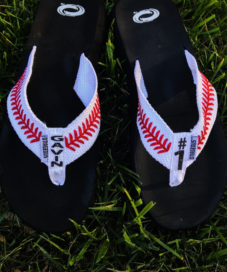 baseball flip flops personalized