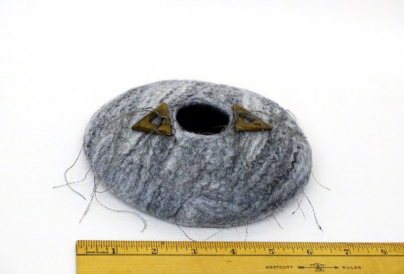 Felt pot 4. Seed pot style decorated with pyrite triangles and threads. image 2