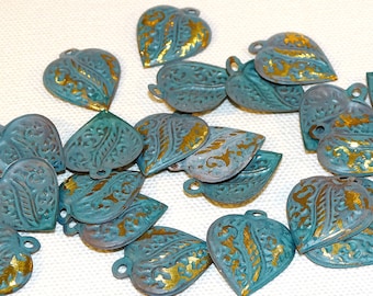 Distressed Brass Hearts, Aqua Color, India