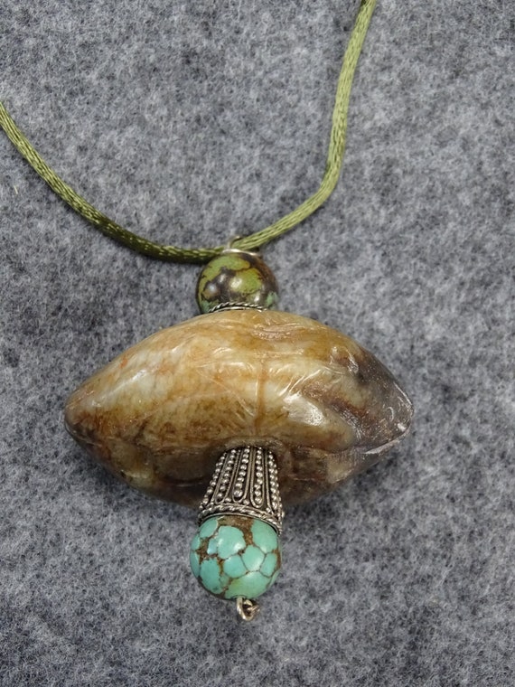 Serpentine, turquoise and silver pendant - image 1