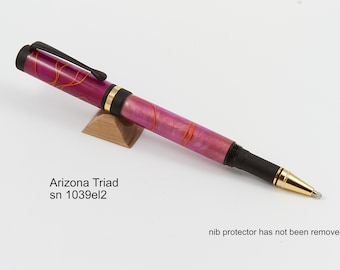 Hand crafted pen, black enamel w/rollerball, two tone violet made in Arizona, USA