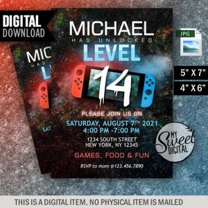 Invitación de cumpleaños para adolescentes, Tema de invitación de videojuegos para adolescentes, Invitación personalizada a fiestas, Invitación imprimible 5x7 y 4x6 JPG digital