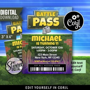Video Gaming Verjaardag VIP Battle Pass Tag, Kinderen gepersonaliseerde Partij VIP Badge, Bewerkbare Afdrukbare Sjabloon, Verjaardag Thema