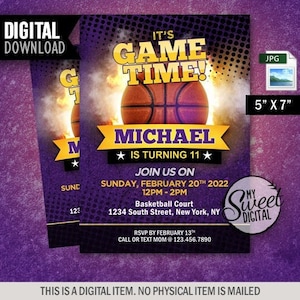 Basketball Geburtstagskarte Einladung, Sport Einladung Thema, personalisierte Party Einladung, 5x7 druckbare JPG Einladung, Digitaler Download