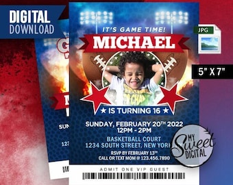Football Birthday Invitation Instant Download, Sport Game Invite Theme, Add Personal Photo, Personalized Party Invite, 5x7 Invitation