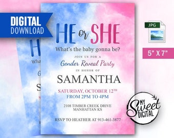 Baby Shower Gender Reveal Invitation Instant Download, Baby Shower Invite Theme, Personalized Party Invite, 5x7 Printable Invitation