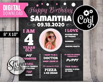 Birthday Chalkboard Party Sign Poster for Baby, Children or Teen, Personalized Digital File for Birthday Accessory