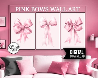 Pink Bow Print, Pink Coquette Bows, Preppy Wall Art, Room Decor, Preppy Poster, Nursery Wall Art, Pastel Poster, Cute Girl Aesthetic, JPG