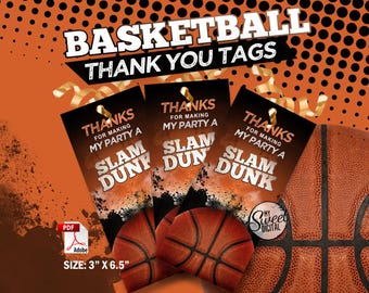 Instant Download Basketball Birthday Party Bag Thank You Tag, Children's Party Goodie Bag, Printable PDF, Sport Birthday Boy Thanks Card