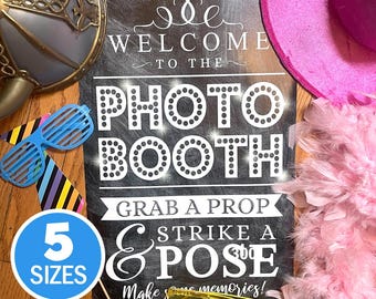 Photo Booth Sign, Photo Station Poster, Grab A Prop, Strike A Pose, Wedding Signs, Photo Booth Printable, Wedding Decor Sign Printable
