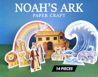 Printable Bible Paper Craft for Kids, Noah's Ark Sunday School Story Activity, Printable Coloring Play and Cut Paper Christian Toy