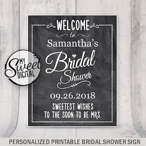 Printable Personalized Bridal Shower Chalkboard Welcome Sign - Customized Digital File PDF and JPG Download