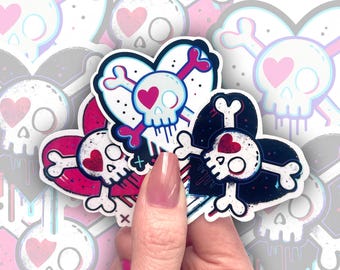 Emo Heart Skull and Crossbones Sticker Pack of 3