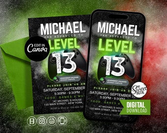 Teenager Animated Birthday Invitation, Video Gamer Invitation, Teen Birthday Text Invite, Gamer Mobile Party Invite, 13 Year Boy&#39;s Birthday