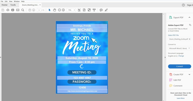 Instant Download Zoom Meeting Invitation Video Conference | Etsy