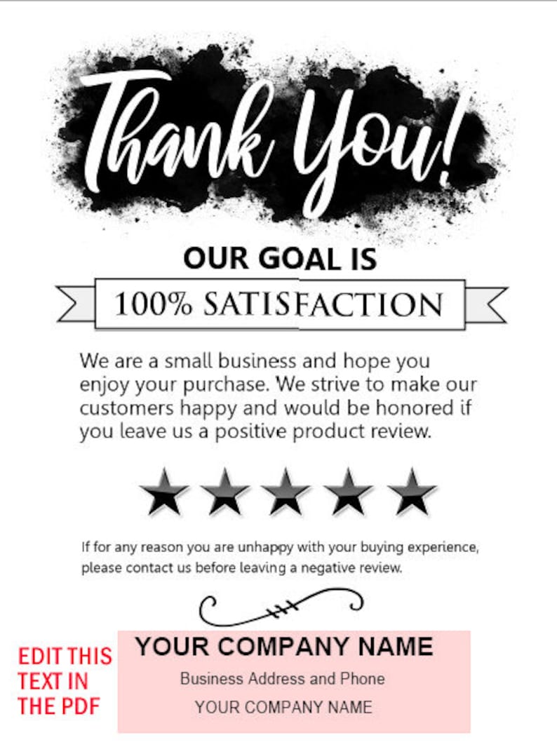 Seller Thank You Card for Etsy or Amazon Store Product Rating Etsy