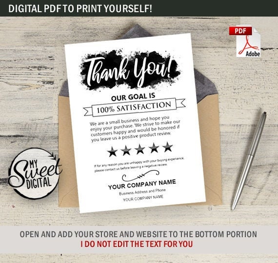 Seller Thank You Card for Etsy or Amazon Store Product Rating Etsy UK