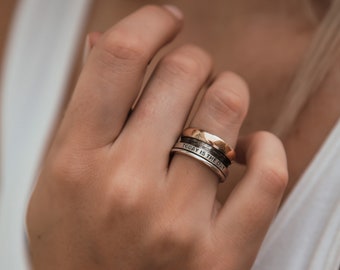 Handgemaakte tweekleurige spinnerring: 9k goud en sterlingzilver fidgetring