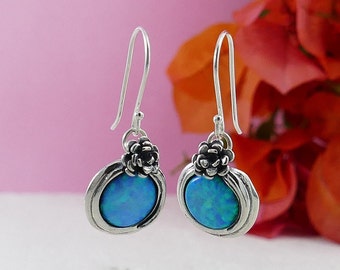 2,2 karat blå opalsten Unikt Israel-örhänge i 925 sterlingsilver Handgjorda dropp-/hängande örhängen Snabb och fri frakt! Enkla hängande örhängen
