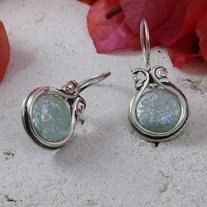 SPIRA Handcrafted Green Roman Glass Stone Israel earring 925 Sterling Silver Drop/Dangle Earrings Fast and Free Shipping Ancient Roman Glass