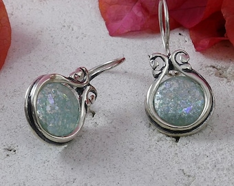 Ancient Roman Glass Earrings Triple Hoop Drop Wire Handcrafted Sterling Silver Ancient Roman Glass Earrings Triple Hoop Drop Wire Handcrafted Sterling Silver