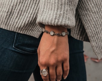 Handmade Druzy Silver Bracelet 925 Sterling Silver White Agate Druzy quartz Bracelet