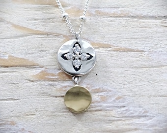 Two-Tone Sterling Silver & Gold Pendant Necklace with Cubic Zirconia