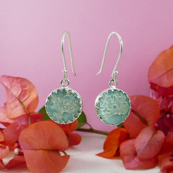 Ancient Roman Glass Earrings with Swirl Edges Sterling Silver Ancient Roman Glass Earrings with Swirl Edges Sterling Silver