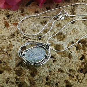 SPIRA Handcrafted 925 Sterling Silver Green Roman Glass Rope Pendant Chain Ancient Roman Glass Green Roman Glass Roma Roman Glass Pendant