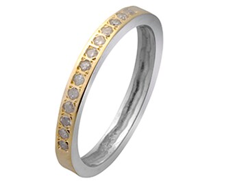 1.04 Carat Natural Round White Diamond Mixed metal ring Two Tone Solid 9k Yellow Gold&925 Sterling Silver Stackable Ring Diamond Women Ring