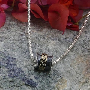 SPIRA Handcrafted Two Tone Solid 9k Yellow Gold And 925 Sterling Silver Rope Spinning Pendant Chain Woodland Necklace, Oxidized Necklace